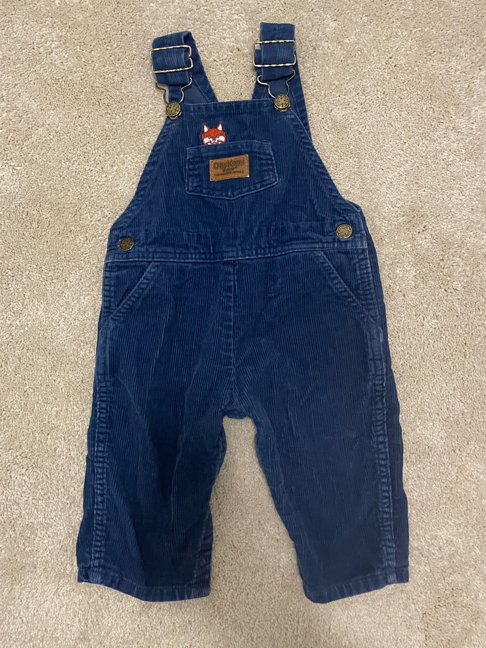 OshKosh B'gosh Vintage Navy Corduroy Overalls with Fox Patch Made in Canada